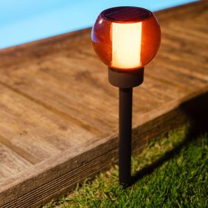 Lanterne solaire effet flamme naturelle 12 LED SMD ambrée Ø 10,5cm H41cm