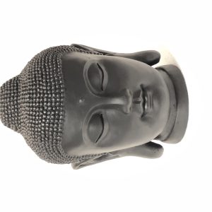 TETE DE BOUDDHA NOIRE EN FIBRE D ARGILE H42CM