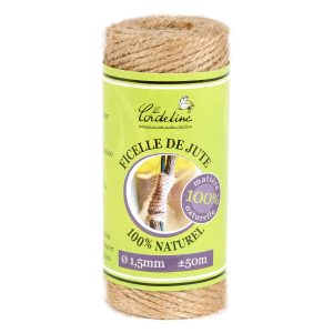 Bobine 50 g jute 2.0/2 ø1.5 mm ±50 m – couleur naturel banderole kraft s/film