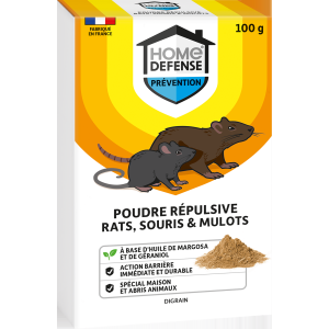 Home Defense® Poudre répulsive rats, souris et mulots