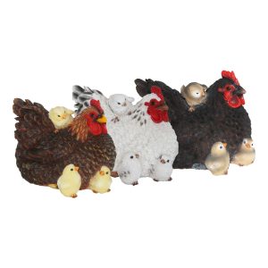 Poules avec poussins couchés H12CM