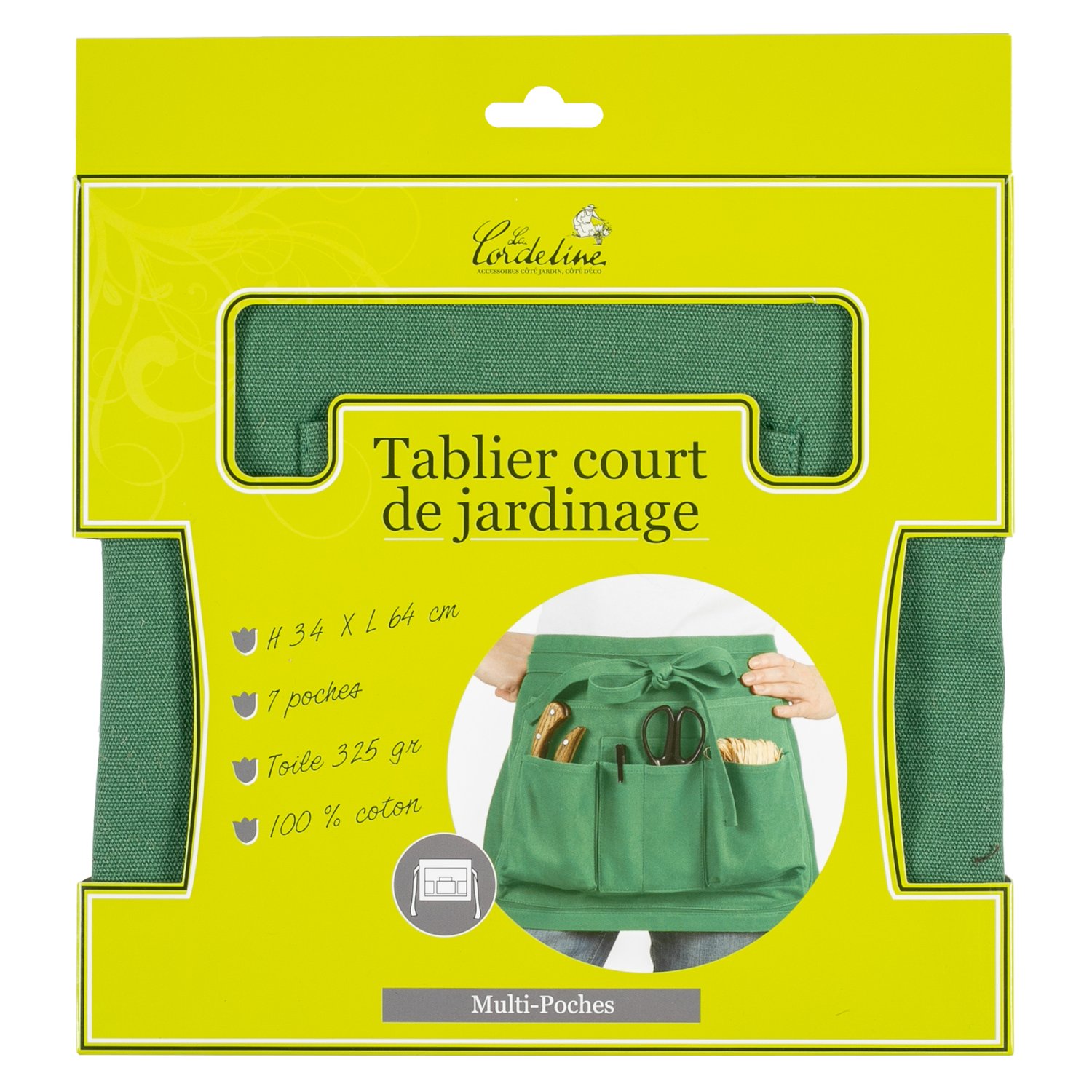 Tablier de jardin court vert 7 poches h34xl64cm