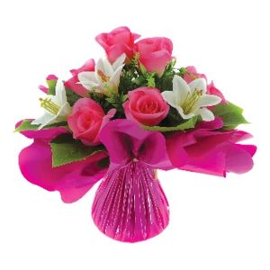 BOUQUET BULLE H32DM34CM ROSE CREME