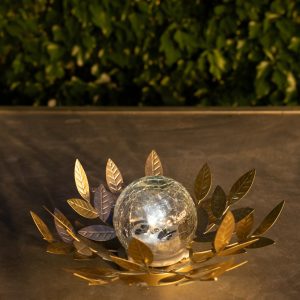 Nénuphar solaire Métal Or Verre craquelé 7 Lumens 26 cm