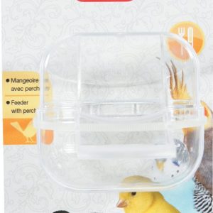 MANGEOIRE AVEC PERCHOIR OISEAU TRANSPARENTE S